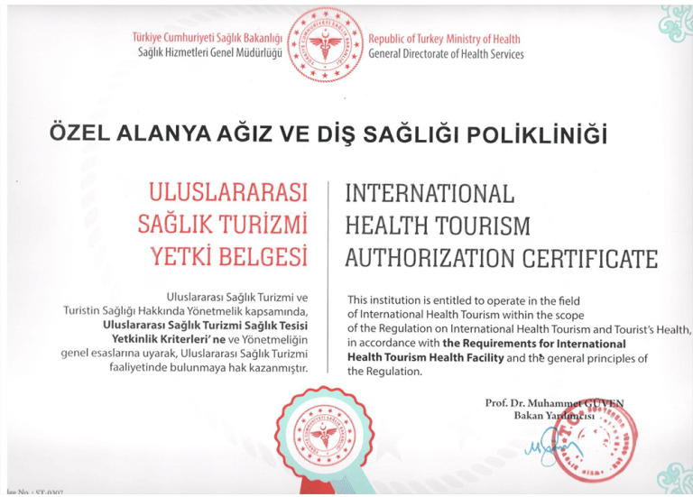 Heim Alanya Dental Center Saglik Turizmi Belgesi e1765461752670 Alanya Dental Center Gesundheitstourismus-Zertifikat